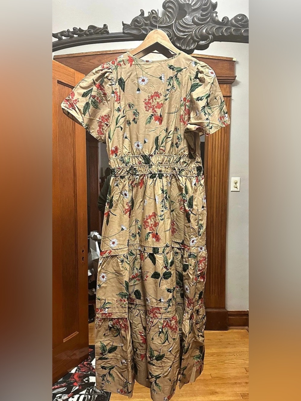 Anthropologie Floral Cotton Dress  in Khaki Floral  XL NWT
